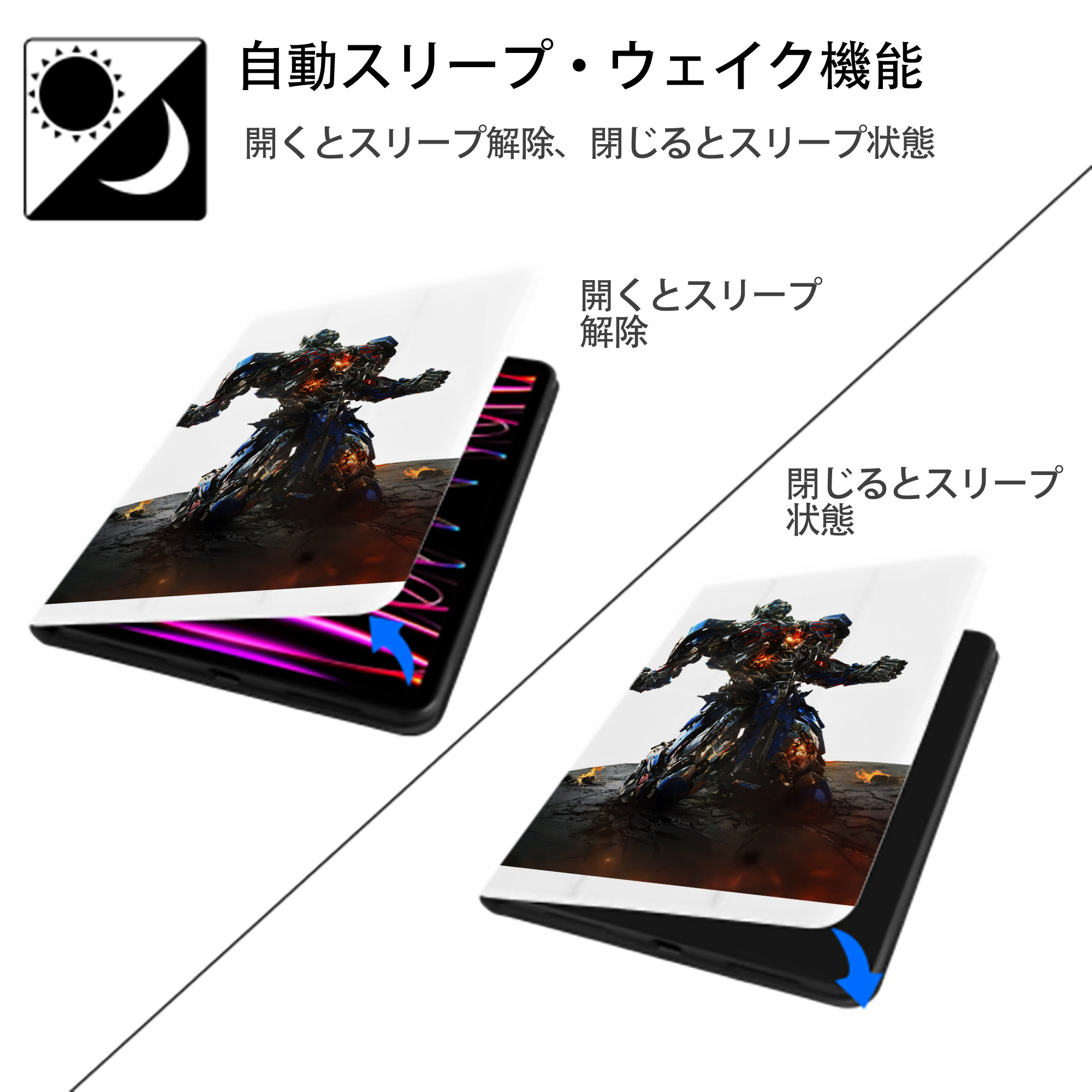 Transformers トランスフォーマー IPad ケース ペン収納付き 三つ折りスタンド PUレザー×シリコン 対応機種9.5/10.5/10.9インチ