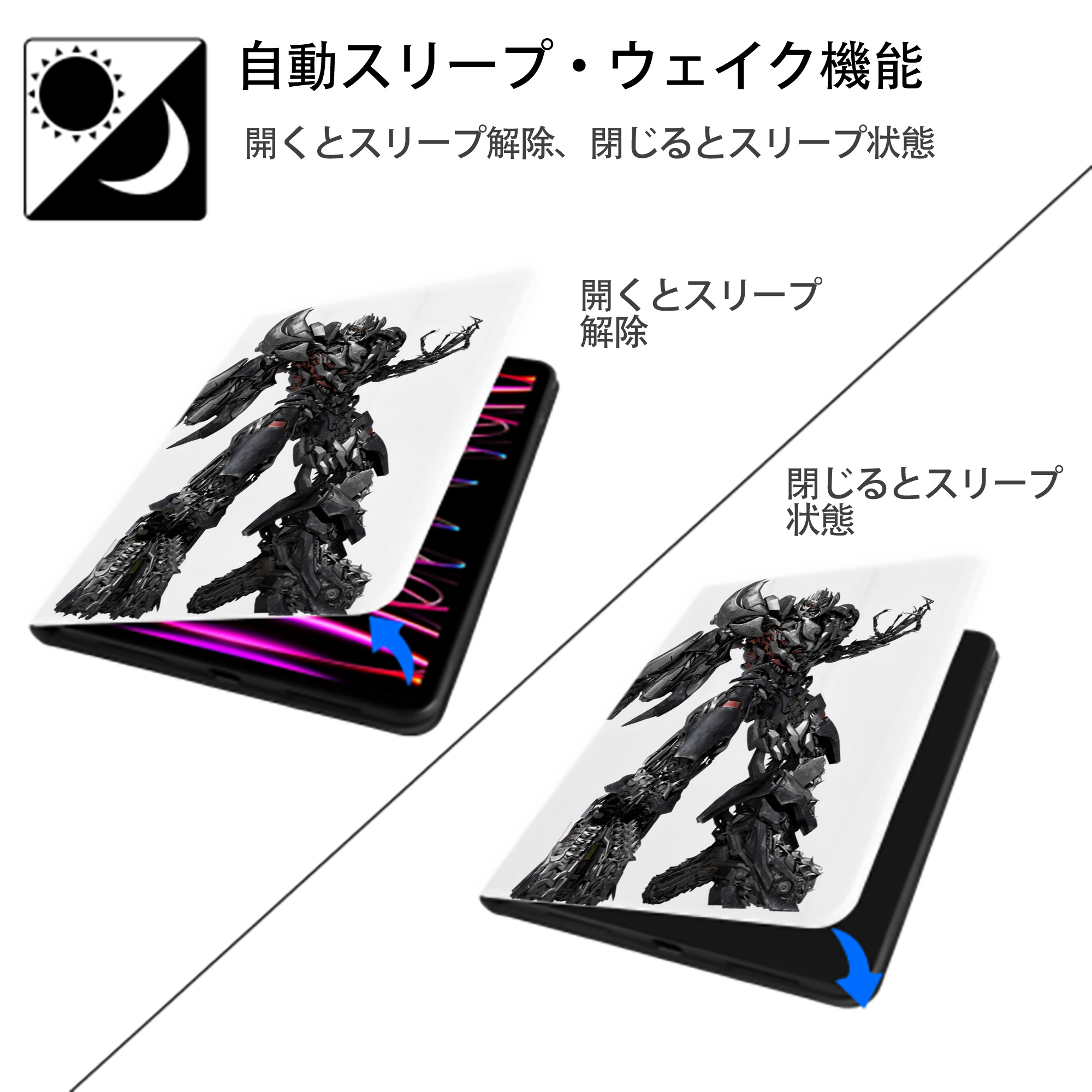 Transformers トランスフォーマー IPad ケース ペン収納付き 三つ折りスタンド PUレザー×シリコン 対応機種9.5/10.5/10.9インチ