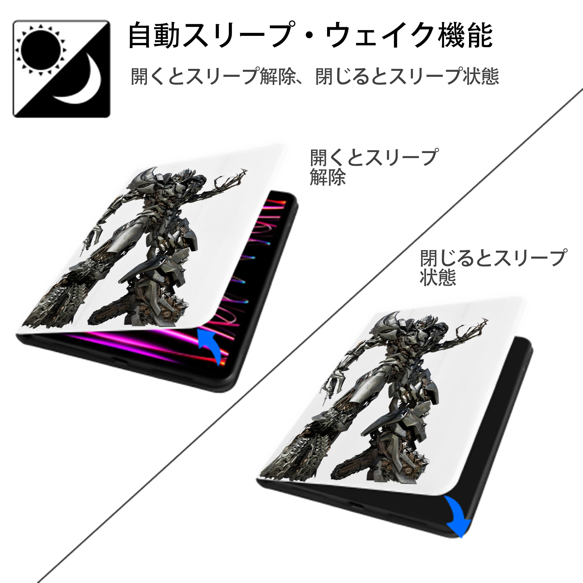 Transformers トランスフォーマー IPad ケース ペン収納付き 三つ折りスタンド PUレザー×シリコン 対応機種9.5/10.5/10.9インチ