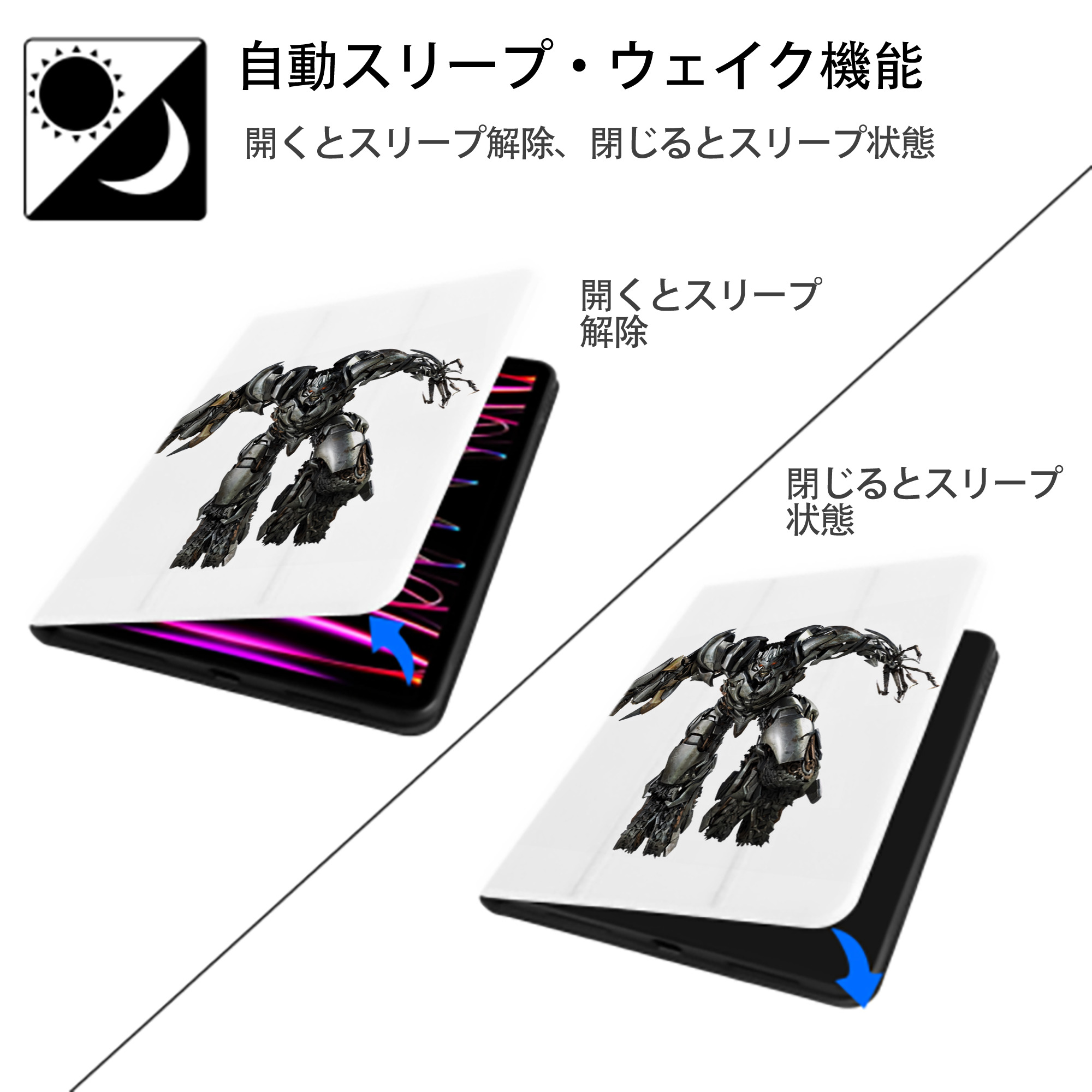 Transformers トランスフォーマー IPad ケース ペン収納付き 三つ折りスタンド PUレザー×シリコン 対応機種9.5/10.5/10.9インチ